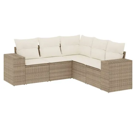 Salon de jardin avec coussins 5 pcs beige résine tressée 2