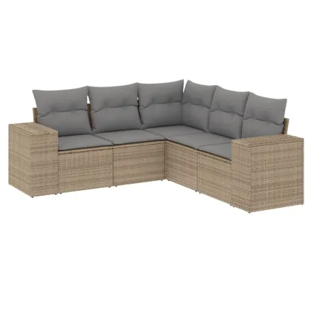 Salon de jardin avec coussins 5 pcs beige résine tressée 2