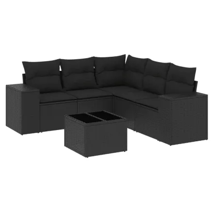 Salon de jardin 6 pcs avec coussins noir résine tressée 2