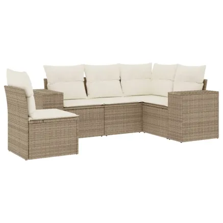 Salon de jardin avec coussins 5 pcs beige résine tressée 2