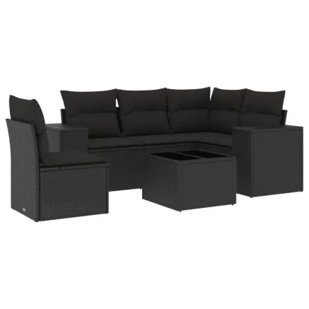 Salon de jardin 6 pcs avec coussins noir résine tressée 2