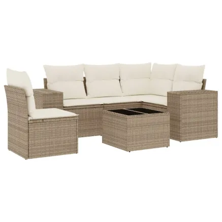 Salon de jardin avec coussins 6 pcs beige résine tressée 2