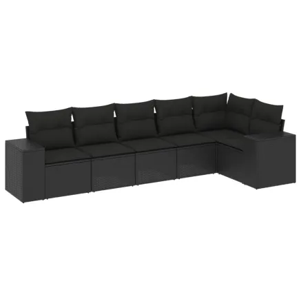 Salon de jardin 6 pcs avec coussins noir résine tressée 2
