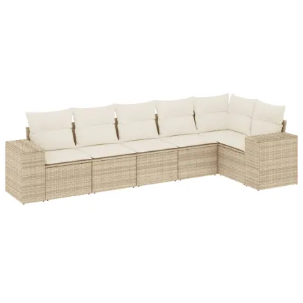 Salon de jardin avec coussins 6 pcs beige résine tressée 2