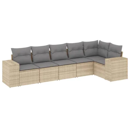 Salon de jardin avec coussins 6 pcs beige résine tressée 2