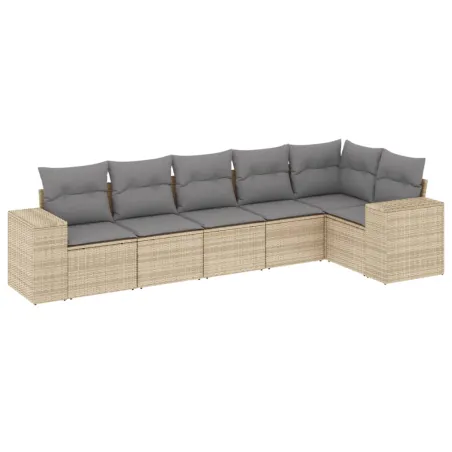 Salon de jardin avec coussins 6 pcs beige résine tressée