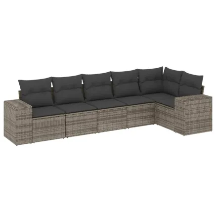 Salon de jardin 6 pcs avec coussins gris résine tressée 2