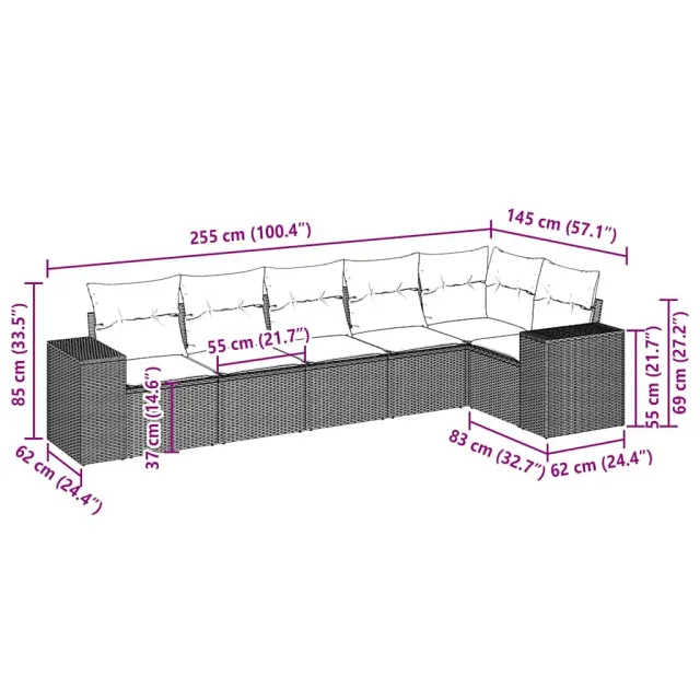 Salon de jardin 6 pcs avec coussins gris clair résine tressée