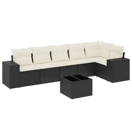 Salon de jardin 7 pcs avec coussins noir résine tressée 2