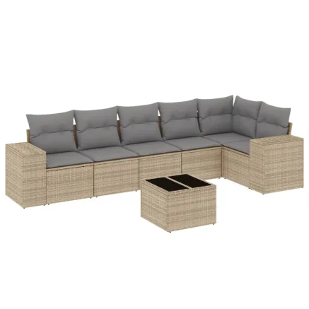 Salon de jardin avec coussins 7 pcs beige résine tressée 2