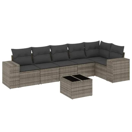Salon de jardin avec coussins 7 pcs gris résine tressée 2