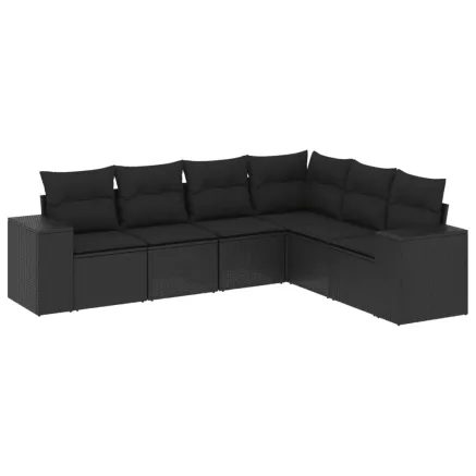 Salon de jardin 6 pcs avec coussins noir résine tressée 2