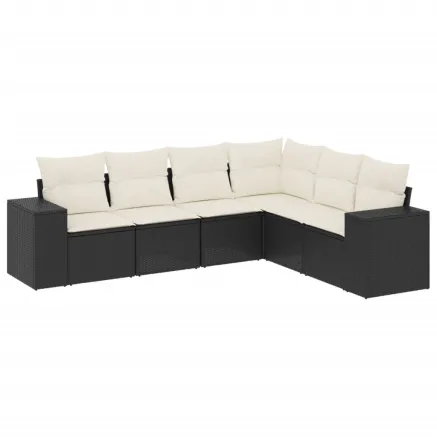 Salon de jardin 6 pcs avec coussins noir résine tressée 2