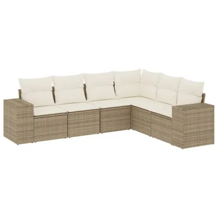 Salon de jardin avec coussins 6 pcs beige résine tressée 2