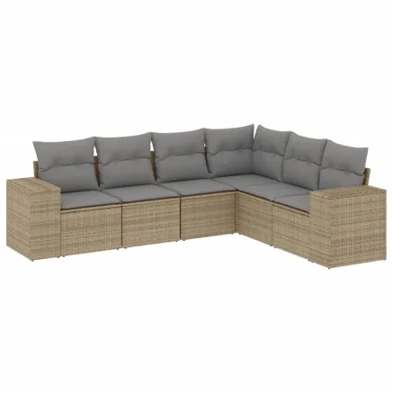 Salon de jardin avec coussins 6 pcs beige résine tressée 2