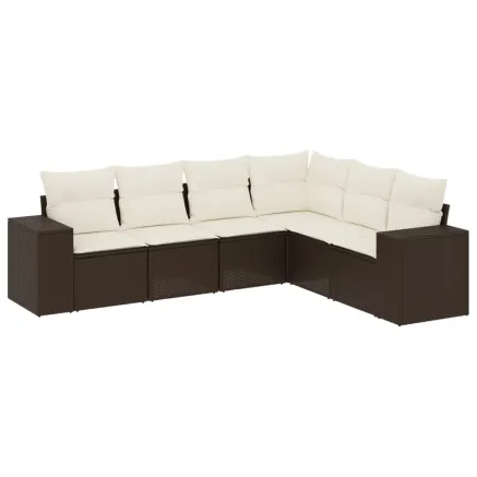 Salon de jardin avec coussins 6 pcs marron résine tressée 2