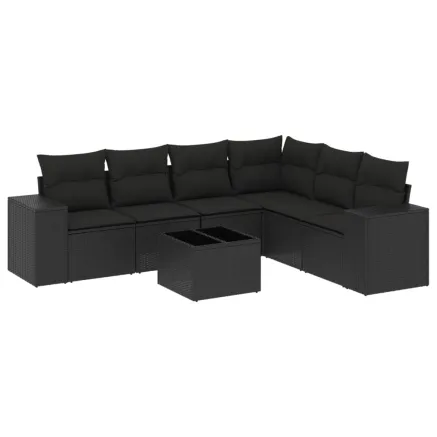 Salon de jardin 7 pcs avec coussins noir résine tressée 2
