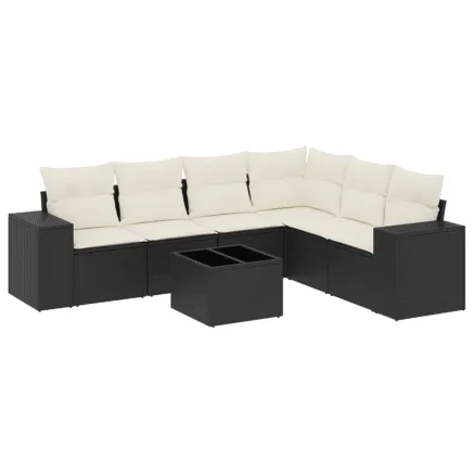Salon de jardin 7 pcs avec coussins noir résine tressée 2