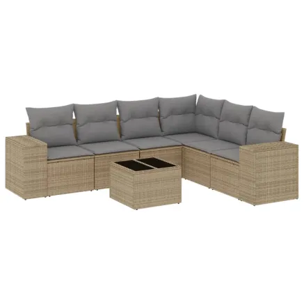 Salon de jardin avec coussins 7 pcs beige résine tressée 2
