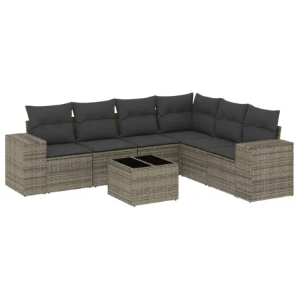 Salon de jardin avec coussins 7 pcs gris résine tressée 2