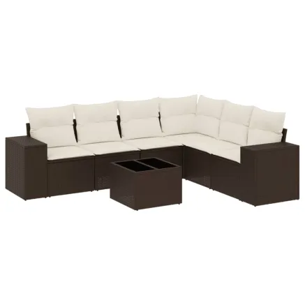 Salon de jardin avec coussins 7 pcs marron résine tressée 2