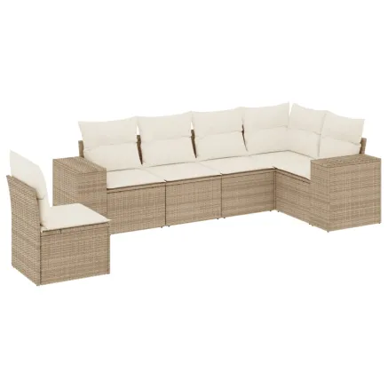 Salon de jardin avec coussins 6 pcs beige résine tressée 2