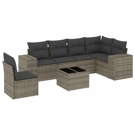 Salon de jardin avec coussins 7 pcs gris résine tressée 2