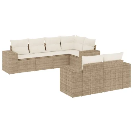 Salon de jardin avec coussins 7 pcs beige résine tressée 2