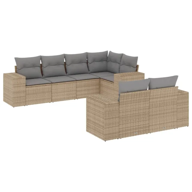 Salon de jardin avec coussins 7 pcs beige résine tressée