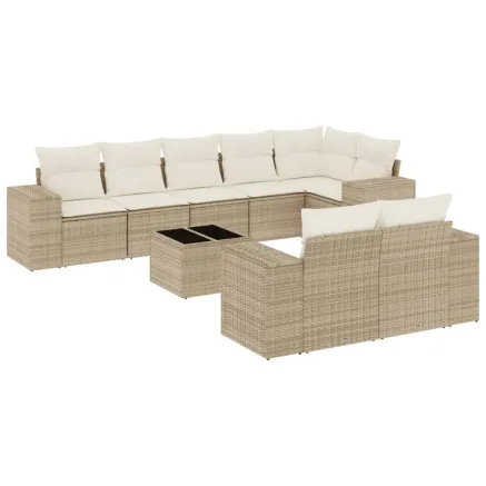 Salon de jardin avec coussins 9 pcs beige résine tressée 2
