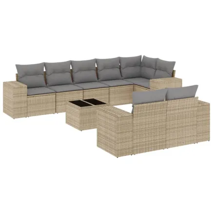 Salon de jardin avec coussins 9 pcs beige résine tressée 2