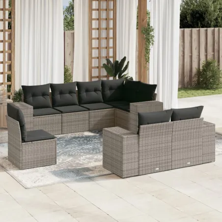 Salon de jardin 8 pcs avec coussins gris résine tressée