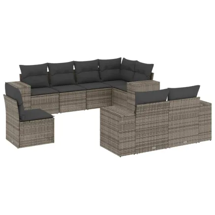 Salon de jardin 8 pcs avec coussins gris résine tressée 2