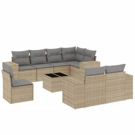 Salon de jardin avec coussins 9 pcs beige résine tressée 2