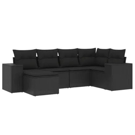 Salon de jardin 6 pcs avec coussins noir résine tressée 2