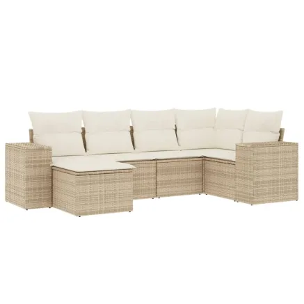 Salon de jardin avec coussins 6 pcs beige résine tressée 2