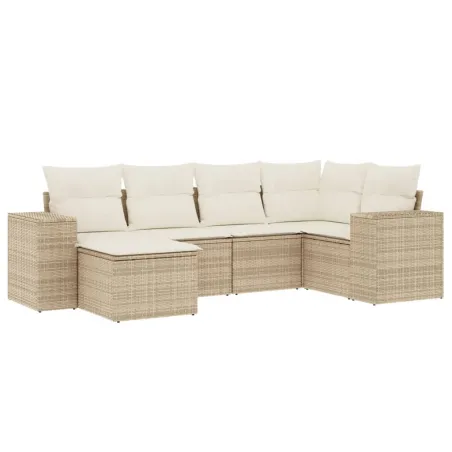 Salon de jardin avec coussins 6 pcs beige résine tressée