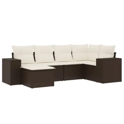 Salon de jardin avec coussins 6 pcs marron résine tressée 2