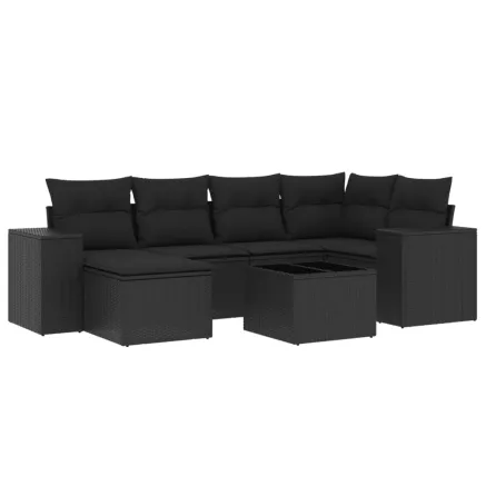 Salon de jardin 7 pcs avec coussins noir résine tressée 2