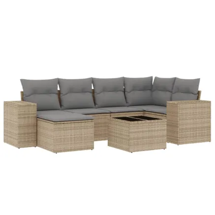 Salon de jardin avec coussins 7 pcs beige résine tressée 2