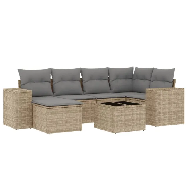Salon de jardin avec coussins 7 pcs beige résine tressée