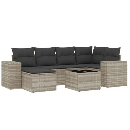 Salon de jardin avec coussins 7 pcs gris clair résine tressée 2