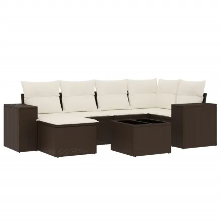 Salon de jardin avec coussins 7 pcs marron résine tressée 2