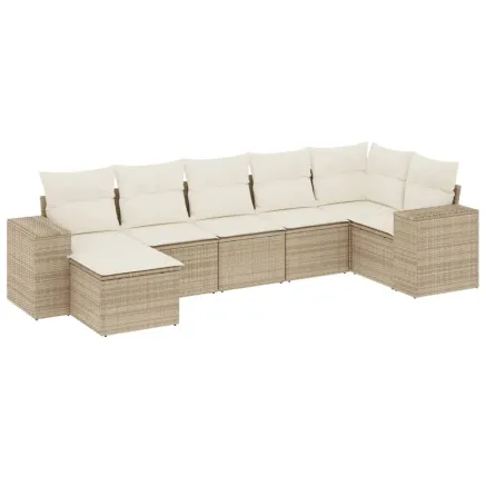 Salon de jardin avec coussins 7 pcs beige résine tressée 2