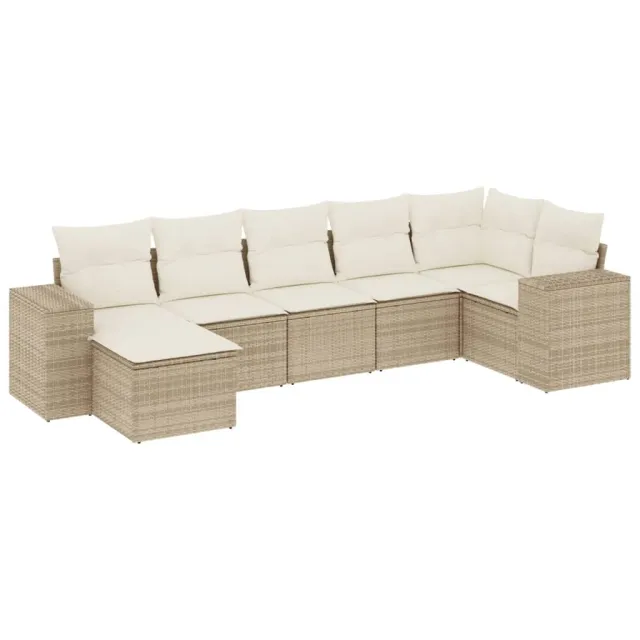 Salon de jardin avec coussins 7 pcs beige résine tressée