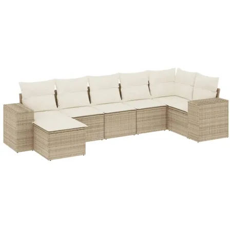 Salon de jardin avec coussins 7 pcs beige résine tressée