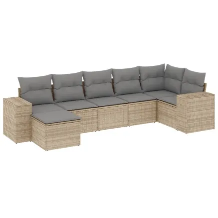 Salon de jardin avec coussins 7 pcs beige résine tressée 2