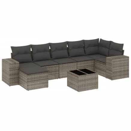 Salon de jardin 8 pcs avec coussins gris résine tressée 2