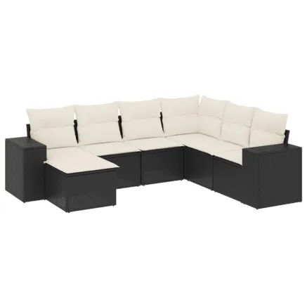 Salon de jardin 7 pcs avec coussins noir résine tressée 2