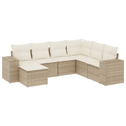 Salon de jardin avec coussins 7 pcs beige résine tressée 2